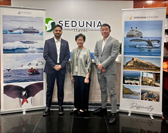 L-R : Mr Manish Sonar, PONANT Business Development Manager, India & South East Asia; Madam Teoh Leng Lan, Executive Director, Sedunia Travel Services Sdn Bhd; Mr Ryo Ijichi, PONANT Planner and Expedition Leader.