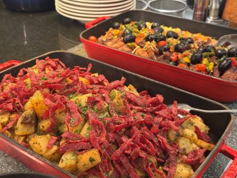 Roasted Chat Potatoes, Smoked Beef, Sautéed Onions Lyonnaise Style and Fresh Chopped Parsley